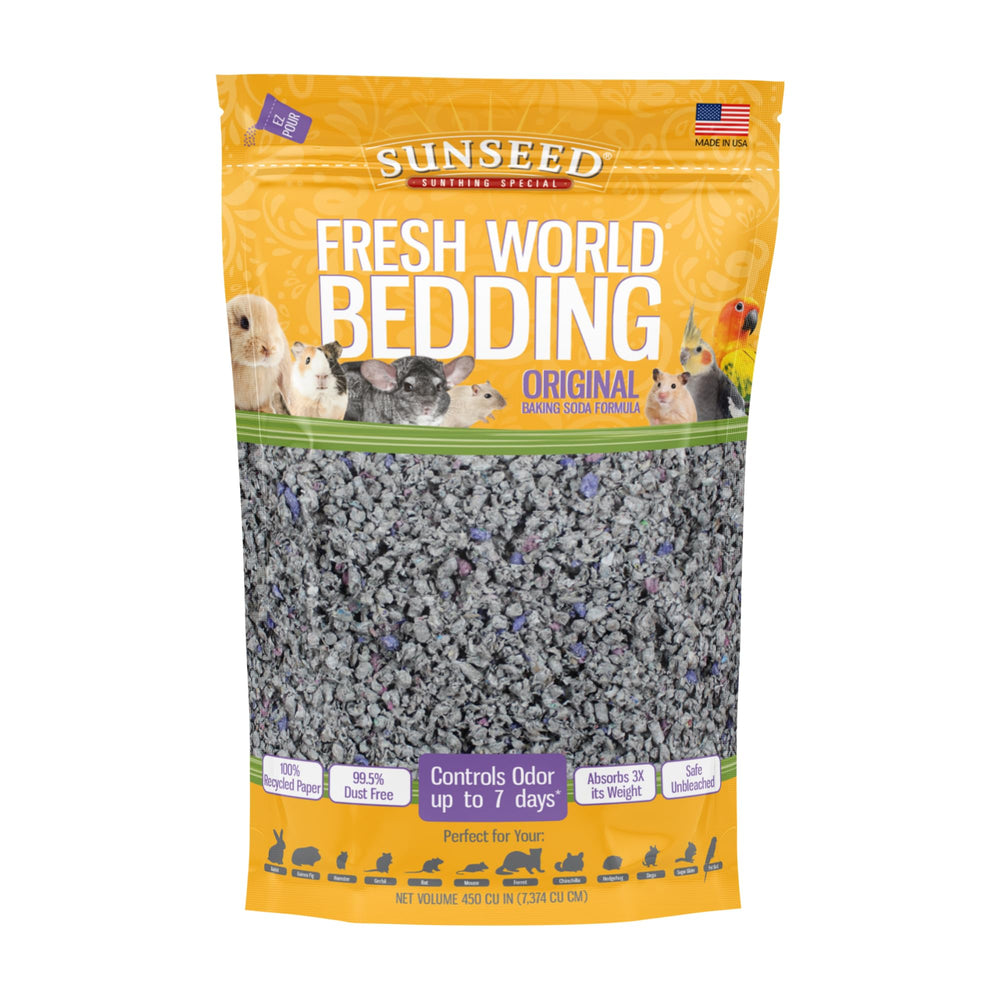Sunseed Fresh World Bedding Grey 450cuin packaging shows eco-friendly design and easy handling.