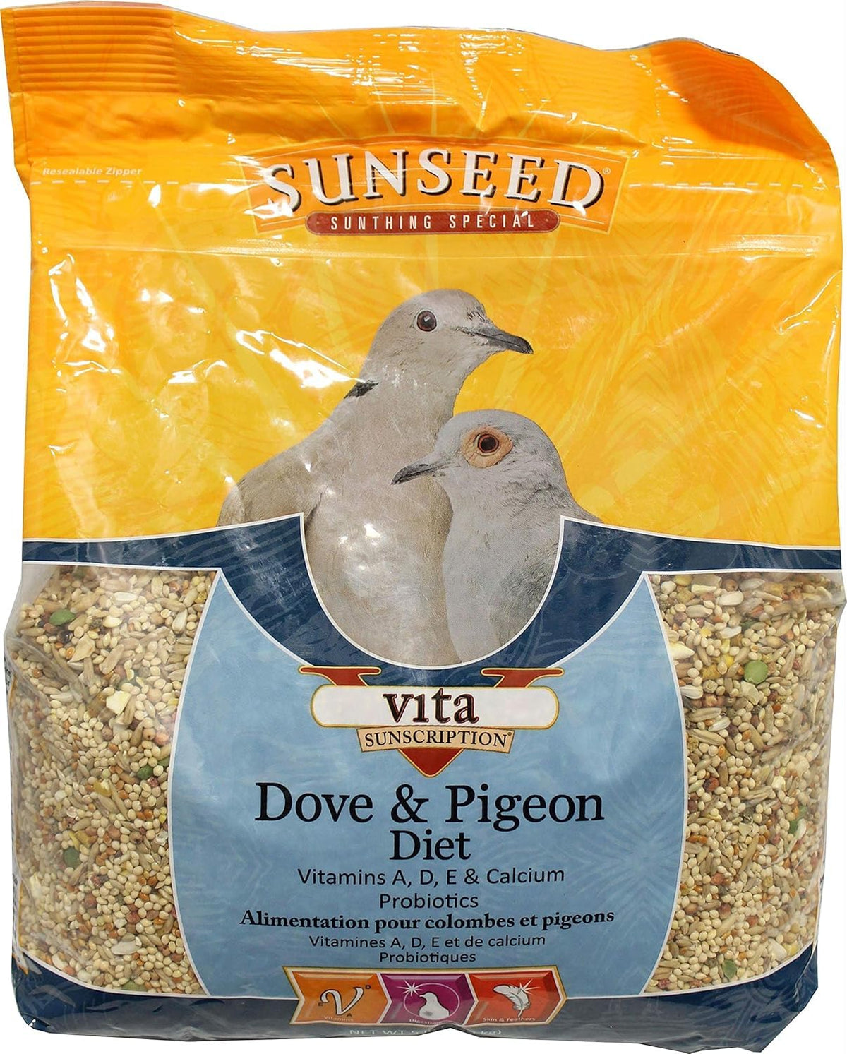 Sunseed Vita Sunscript Dove Pigeon 5lb packaging for easy home feeding.