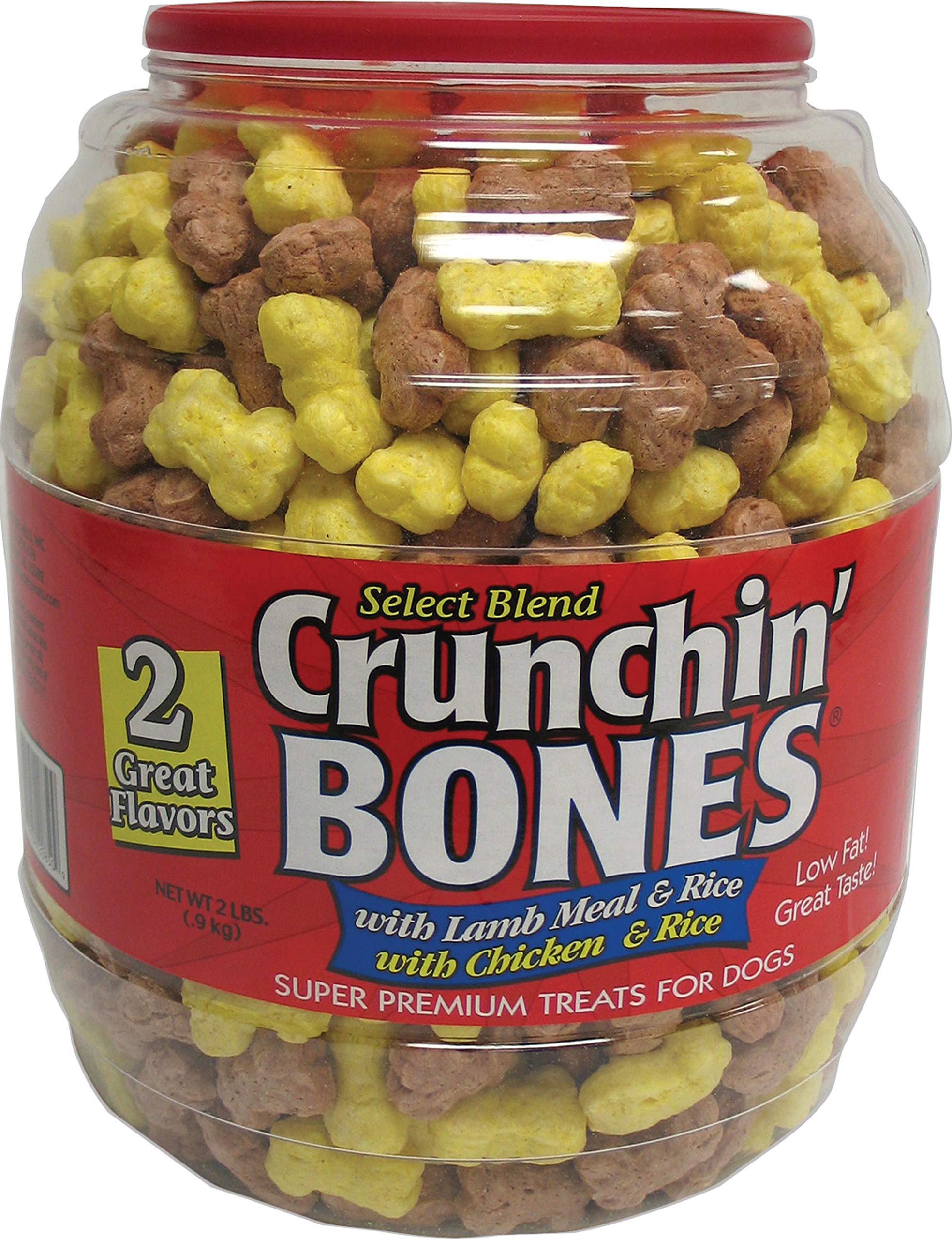 Sunshine Pupcorn Plus puffed dog treats barrel with Lamb & Rice and Chicken & Rice for all stages