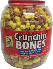Sunshine Pupcorn Plus puffed dog treats barrel with Lamb & Rice and Chicken & Rice for all stages