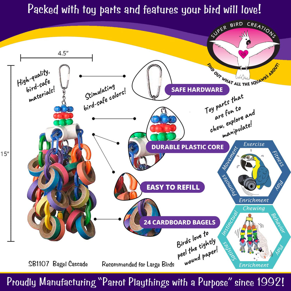 Super Bird Creations SB1107 Bagel Cascade hanging mechanism supports safe swinging and enrichment.