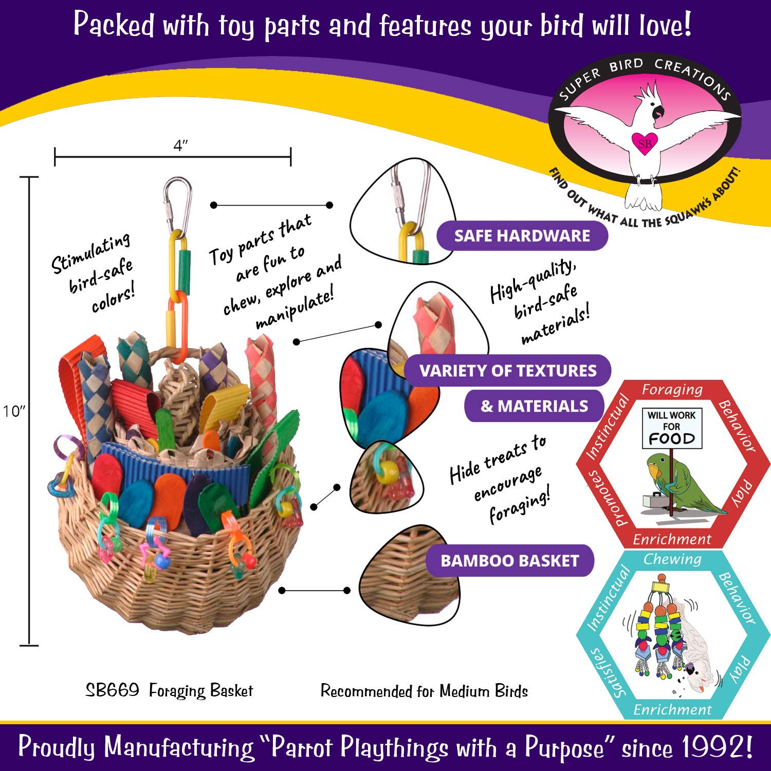 Super Bird Creations SB669 bamboo-vine-sticks-loofa offers diverse textures for chew and explore.