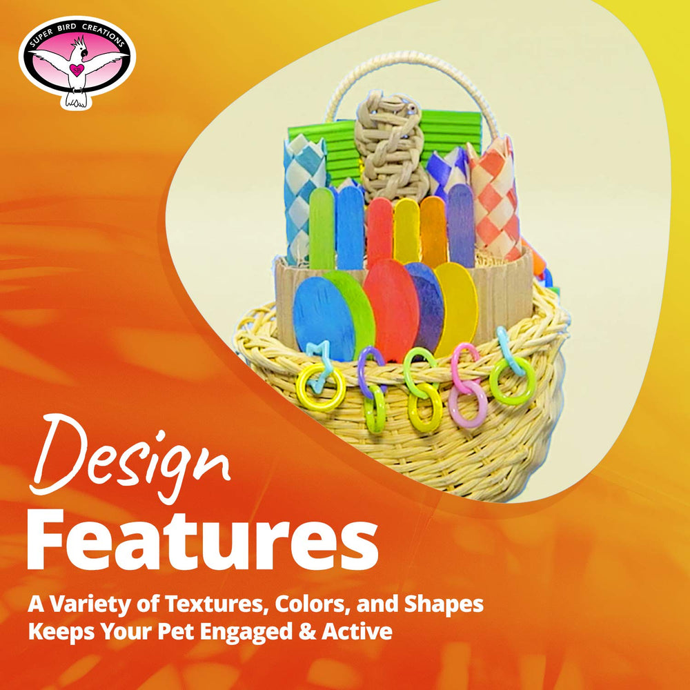 Super Bird Creations SB669 natural-materials basket uses palm leaves and loofa.