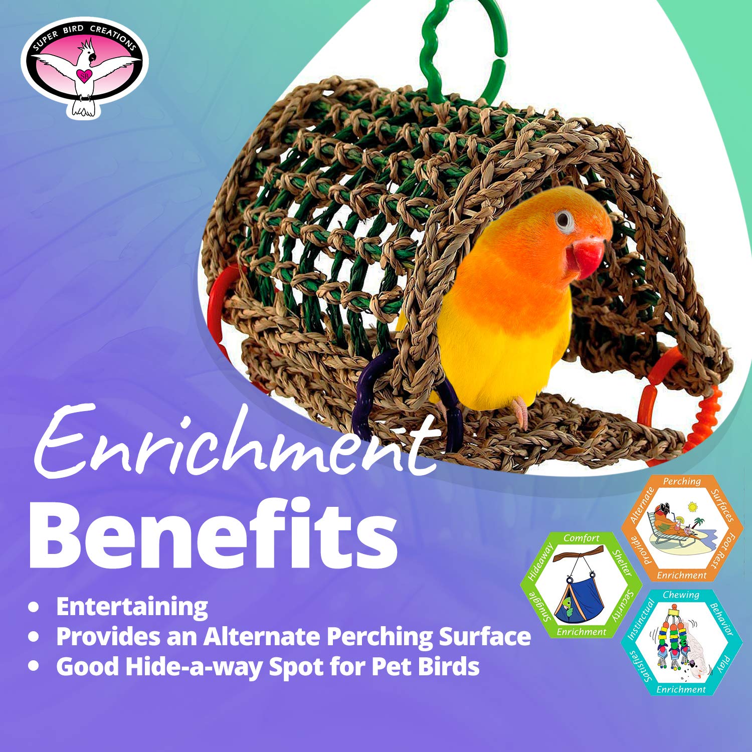 SB881 Seagrass Tent provides extra perching and hiding space for birds.