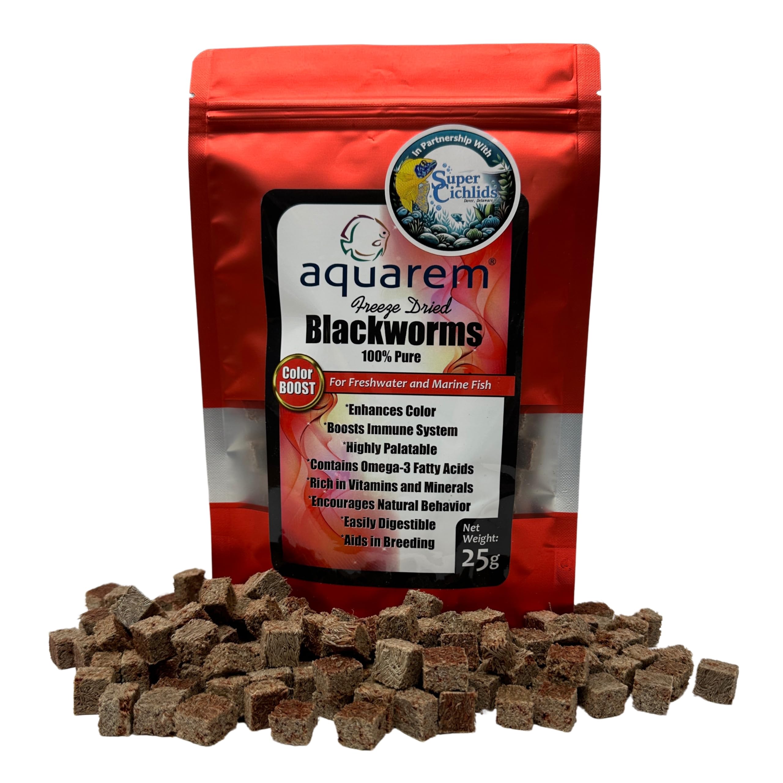 Super Cichlids freeze-dried blackworms with astaxanthin 25g: high protein for vibrant color