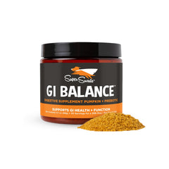 Super Snouts GI Balance pumpkin powder supports gut health for dogs and cats, with prebiotics and tasty formula.