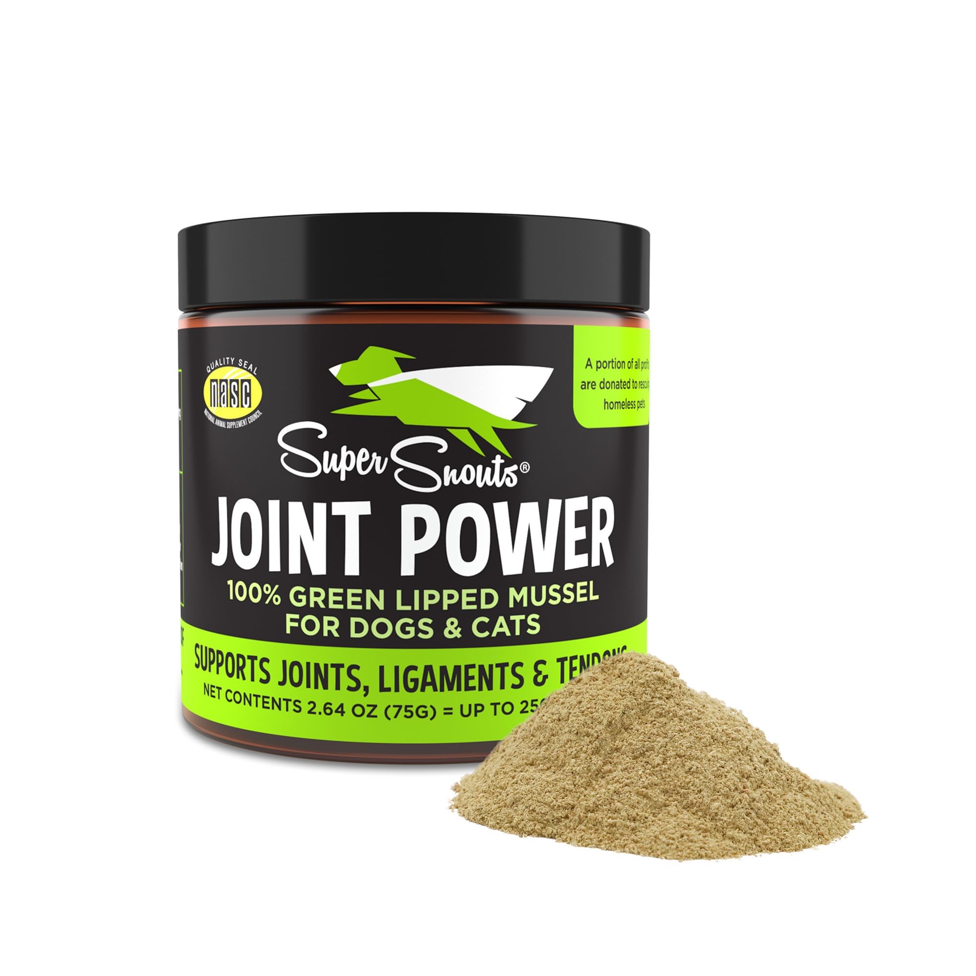 Super Snouts Joint Power bottle-front showing a natural joint support supplement for pets.