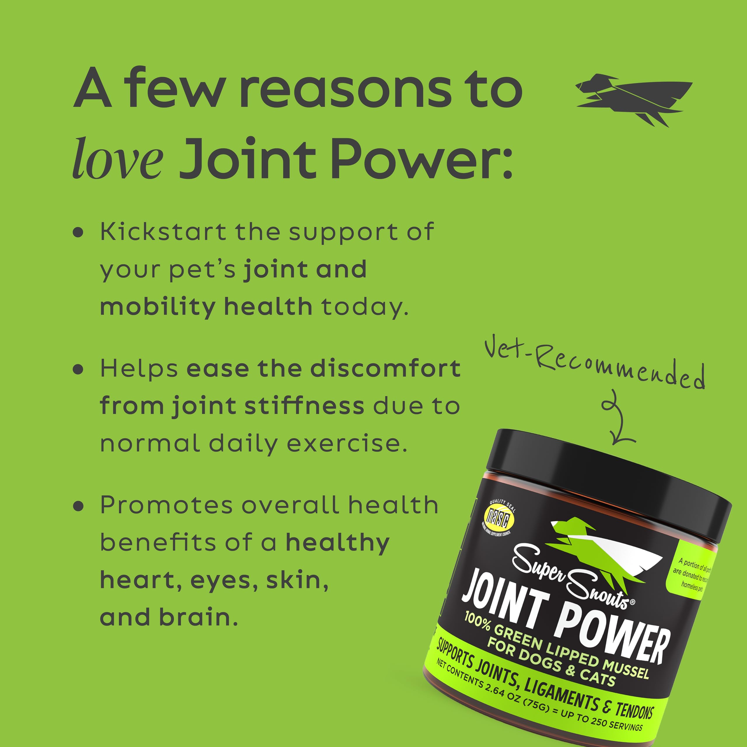 Super Snouts Joint Power scoop demonstrates easy feeding and correct dosing per weight.