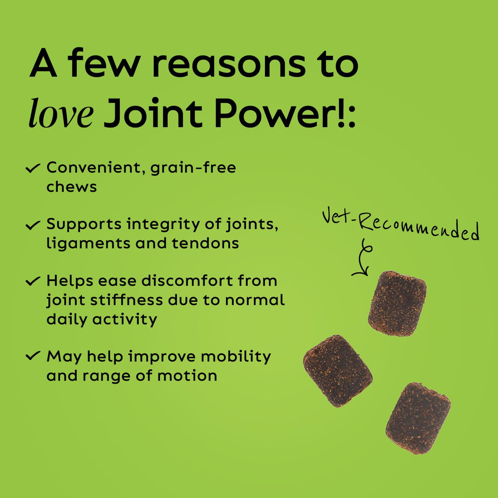 Super Snouts Joint Power soft chews close-up; tasty bites that may support mobility and daily activity.