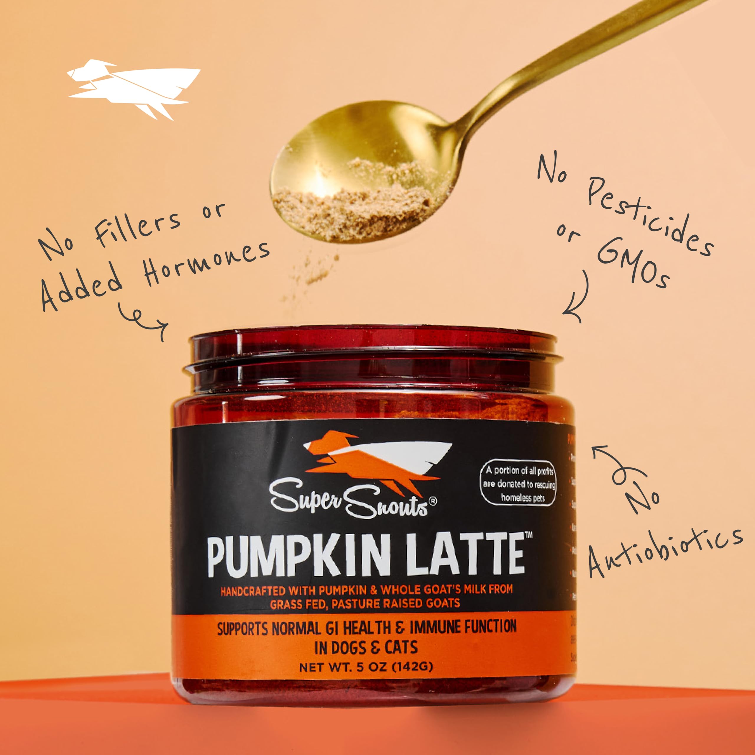 Super Snouts Pumpkin Latte back-of-jar label, product details.