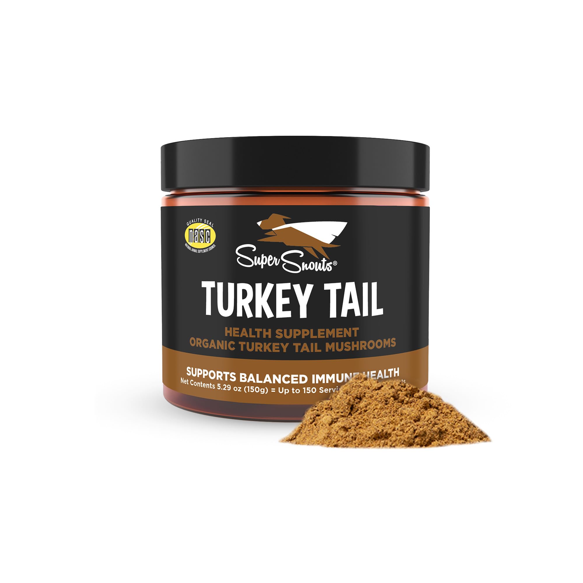 Super Snouts Turkey Tail powder bottle supports immune health and daily wellness