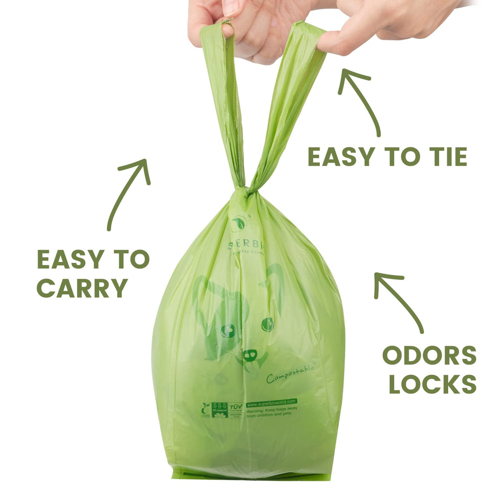 SUPERBIO gusset design and handle tie simplify pickup and secure sealing