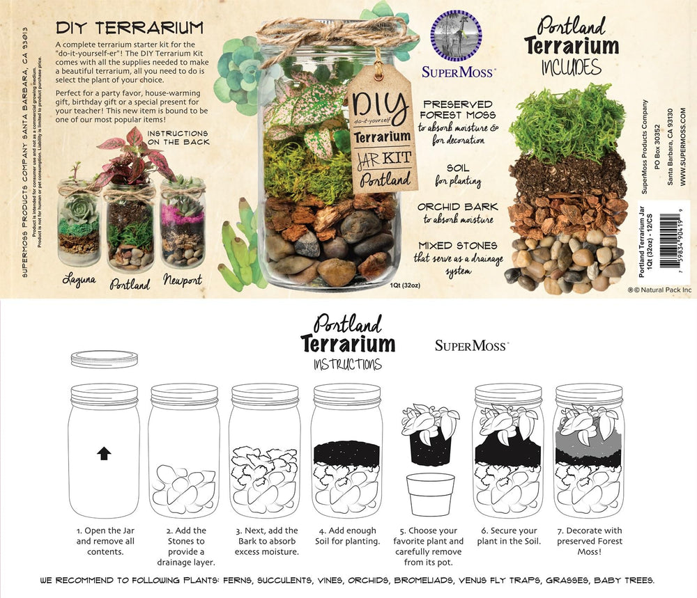 SuperMoss Portland Terrarium Jar Kit assembly in progress with beginner-friendly steps.
