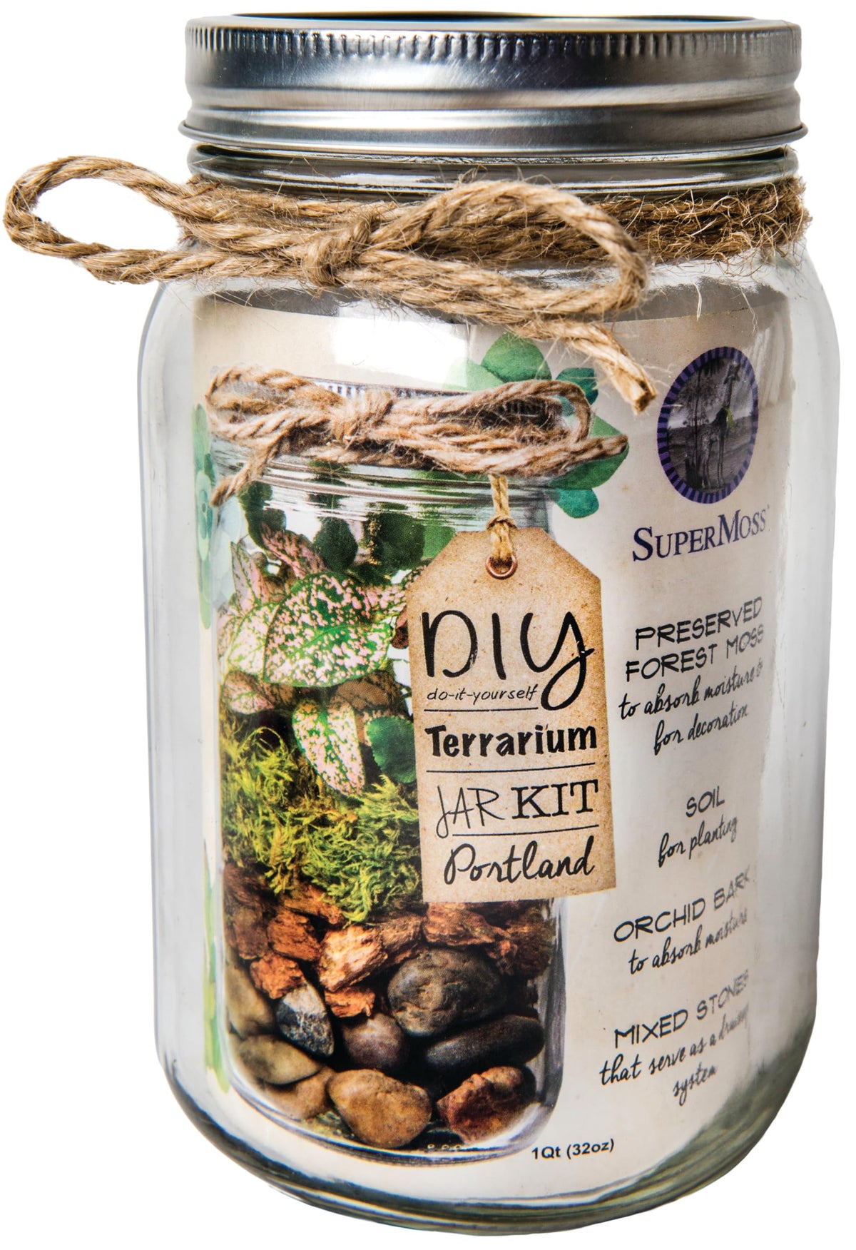 SuperMoss Portland Terrarium Jar Kit contents laid out for easy setup inspiration.