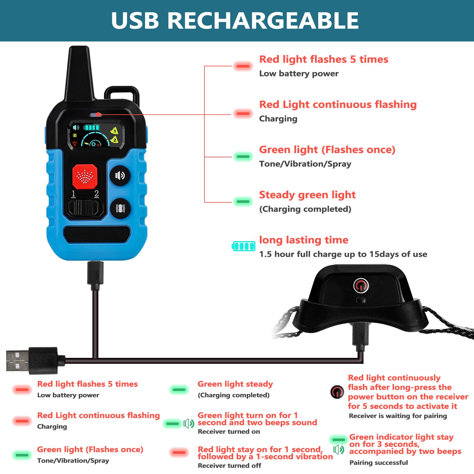 SUPERNIGHT dog collar featuring battery life up to 15 days.