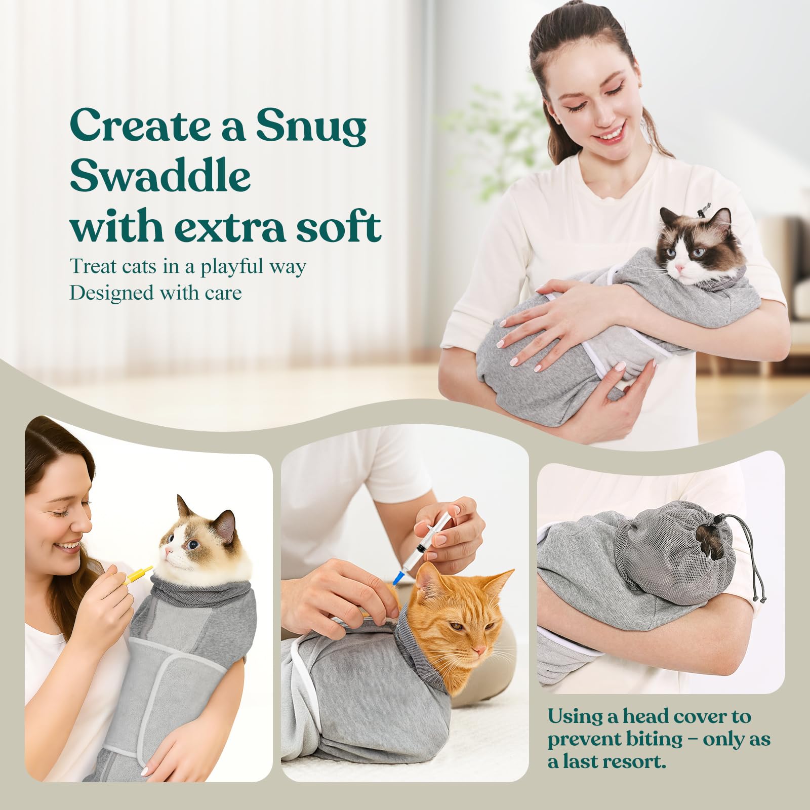 Supet Cat Grooming Wrap in gray-blue option for hygienic grooming.
