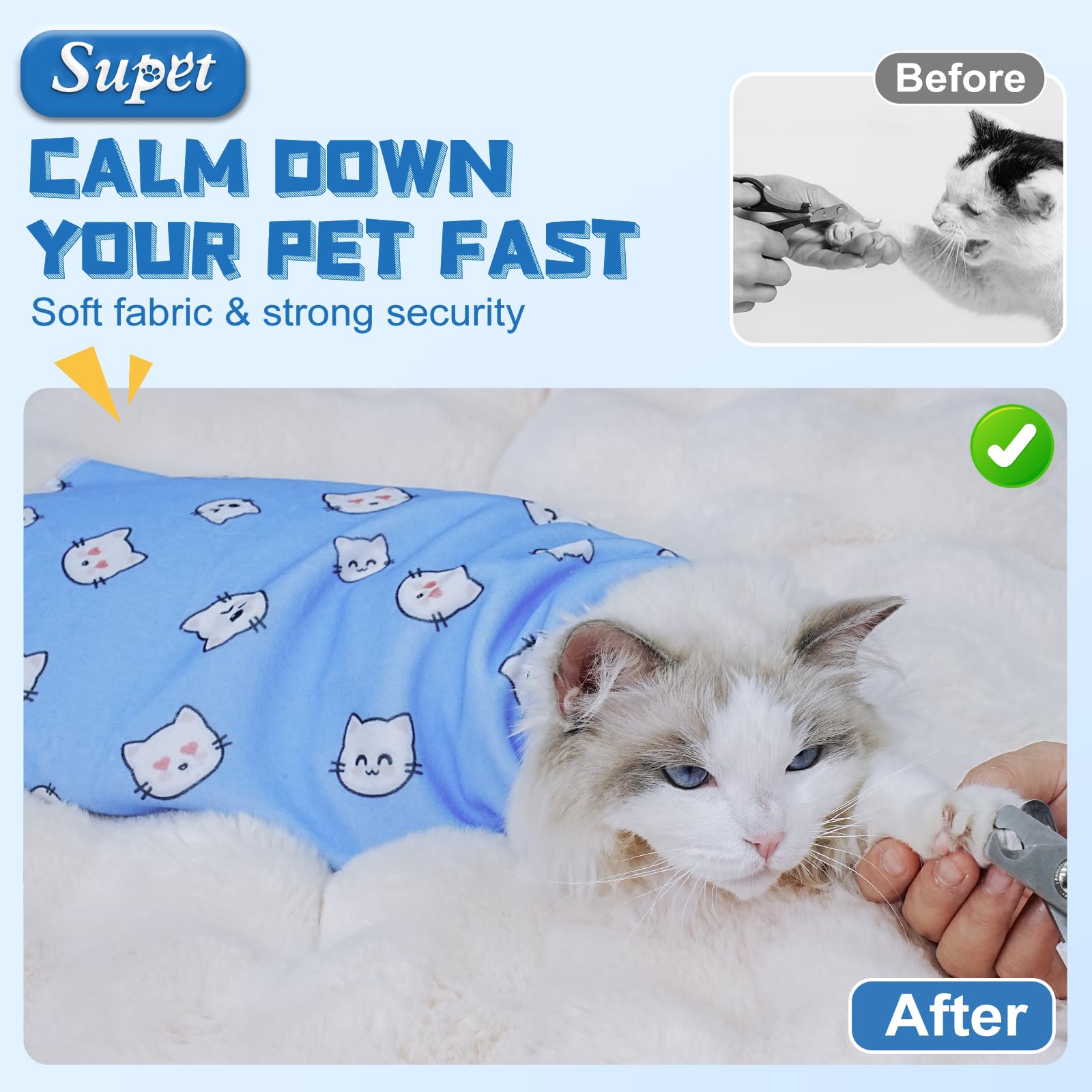 Supet Cat Wrap hugs cat softly during treatments.