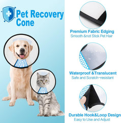 Supet cone collar with hook-and-loop closure stays secure.
