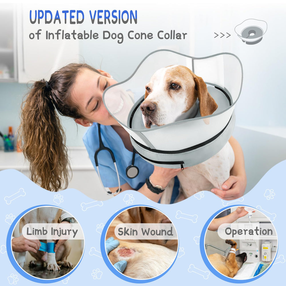 Supet dog cone with detachable shield prevents licking and helps recovery.