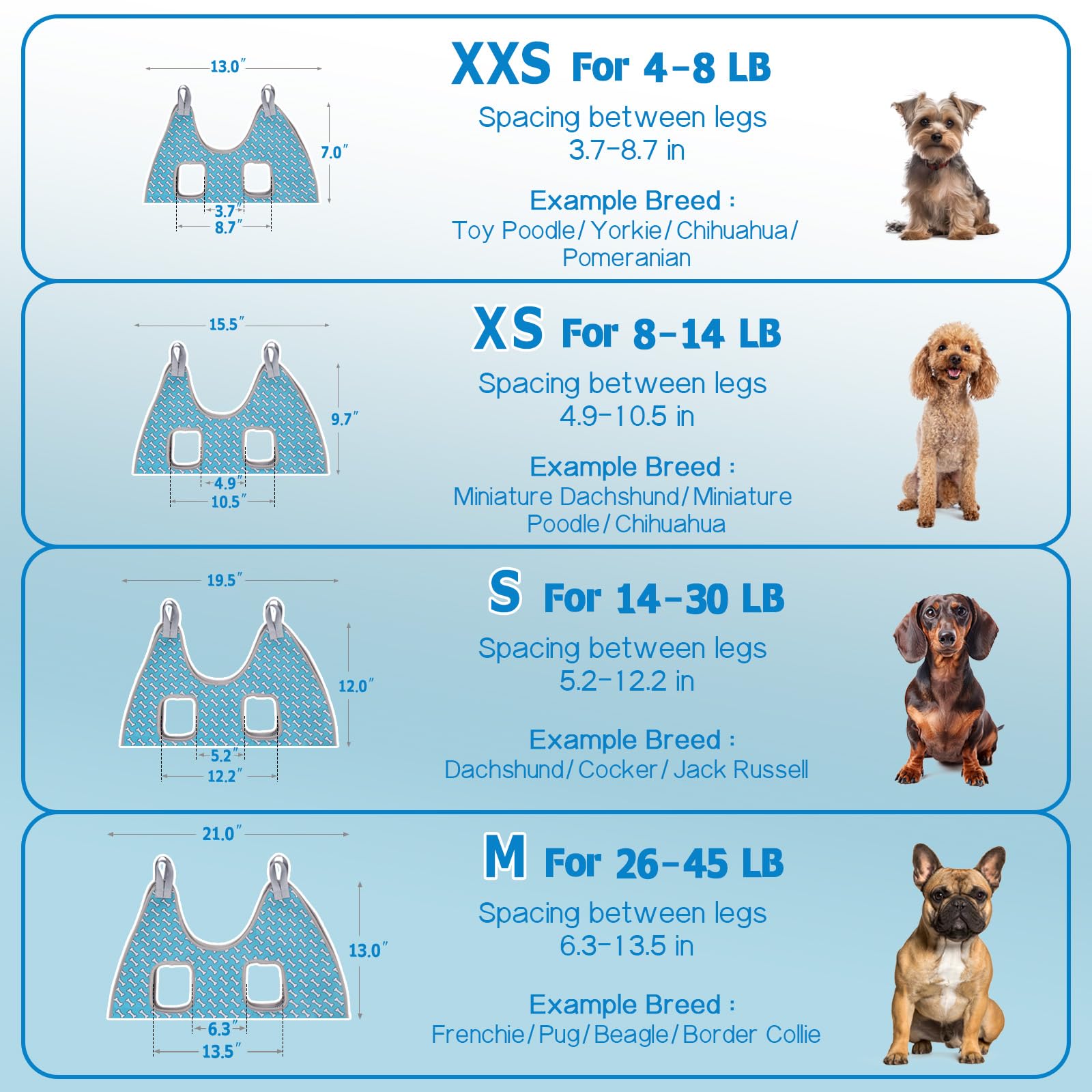 Supet size guidance for small to medium pets with S, M, L.
