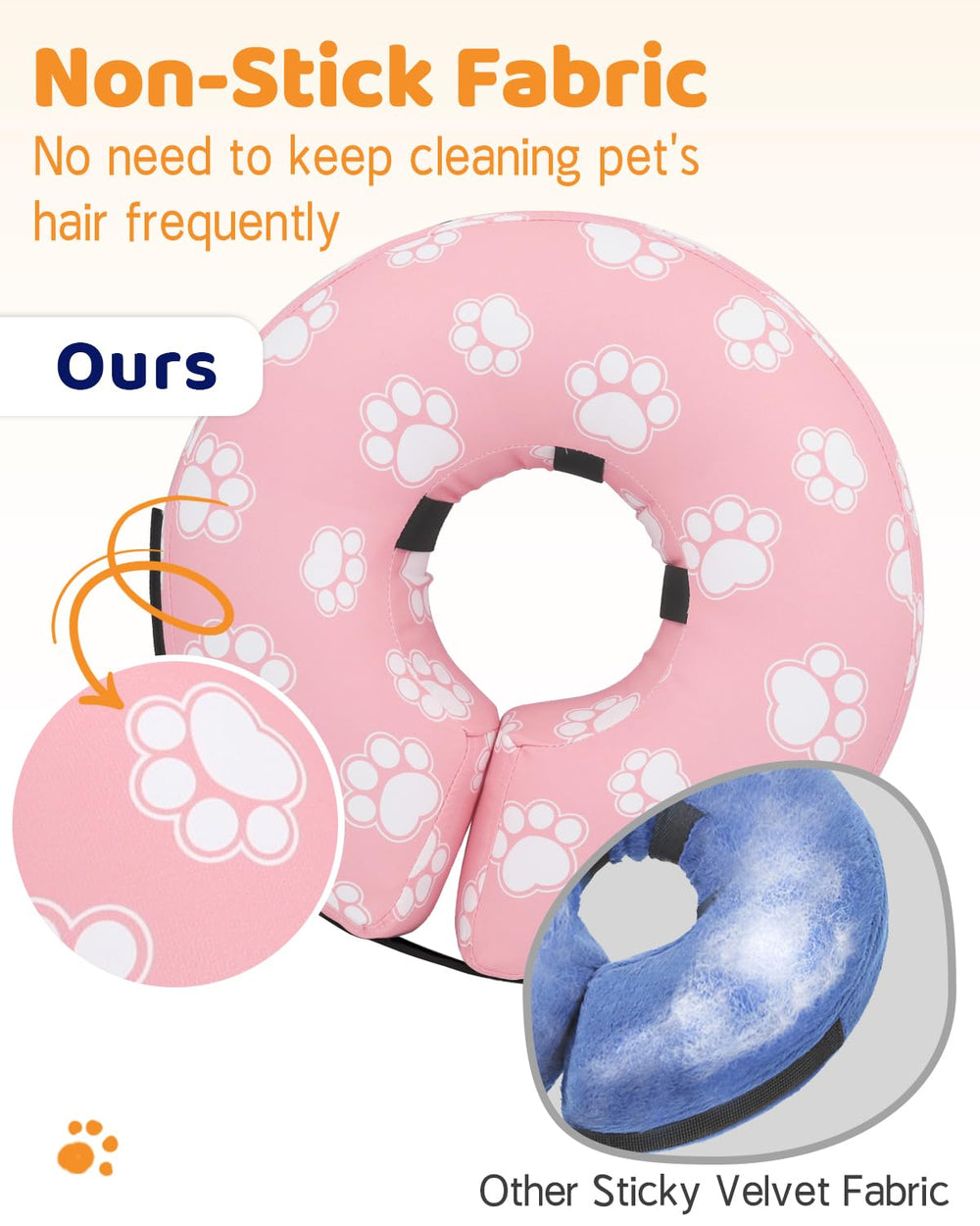 Supet inflatable dog cone outer fabric is non-stick and easy to clean.
