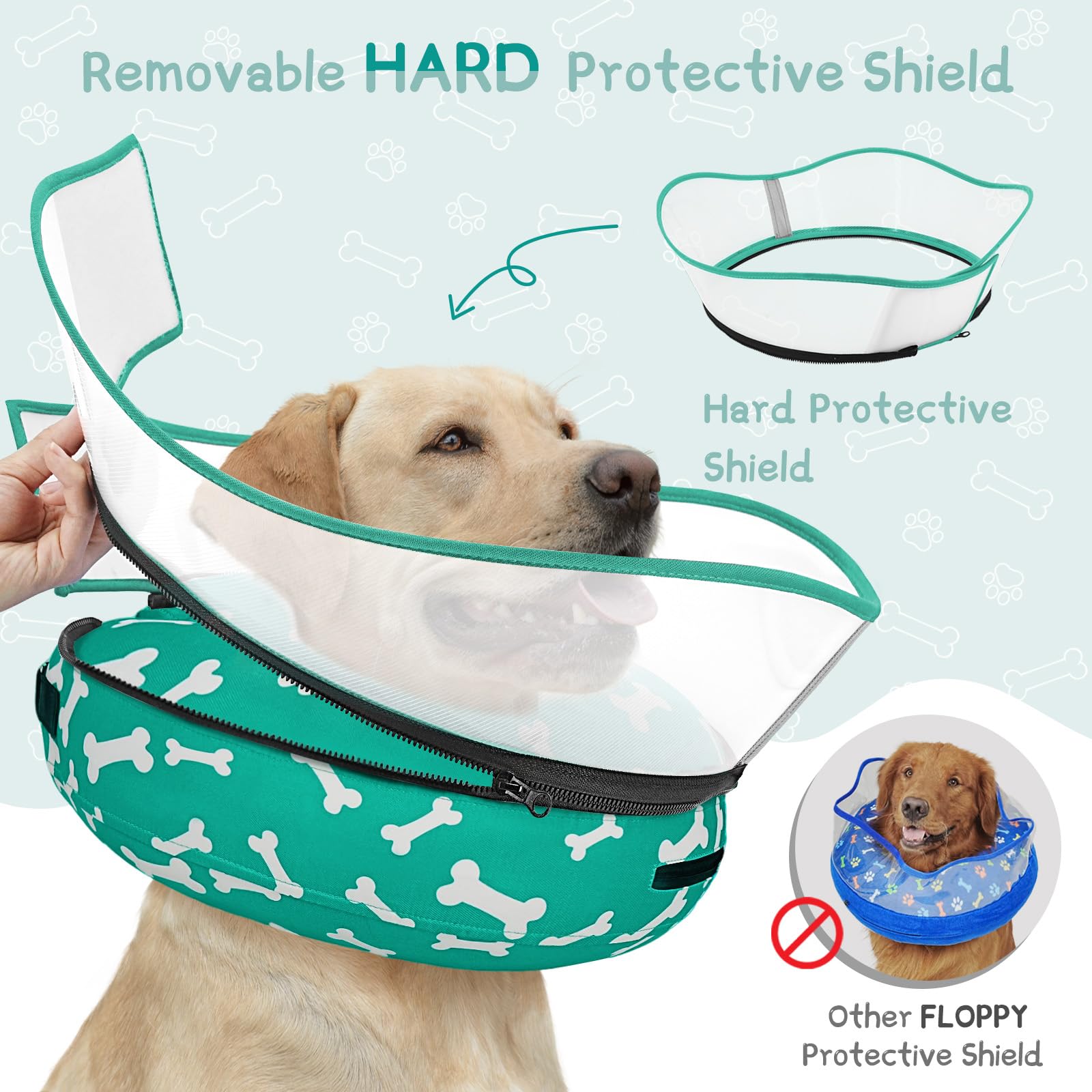Supet inflatable neck cone with removable washable cover.