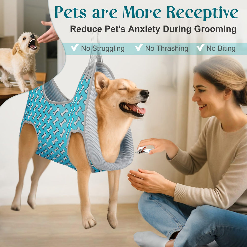 Supet hammock in size S fits small dogs for secure nail trimming.