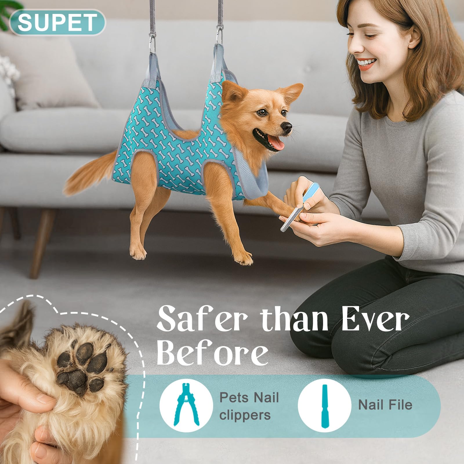 Breathable 3D mesh improves comfort during grooming with Supet hammock.
