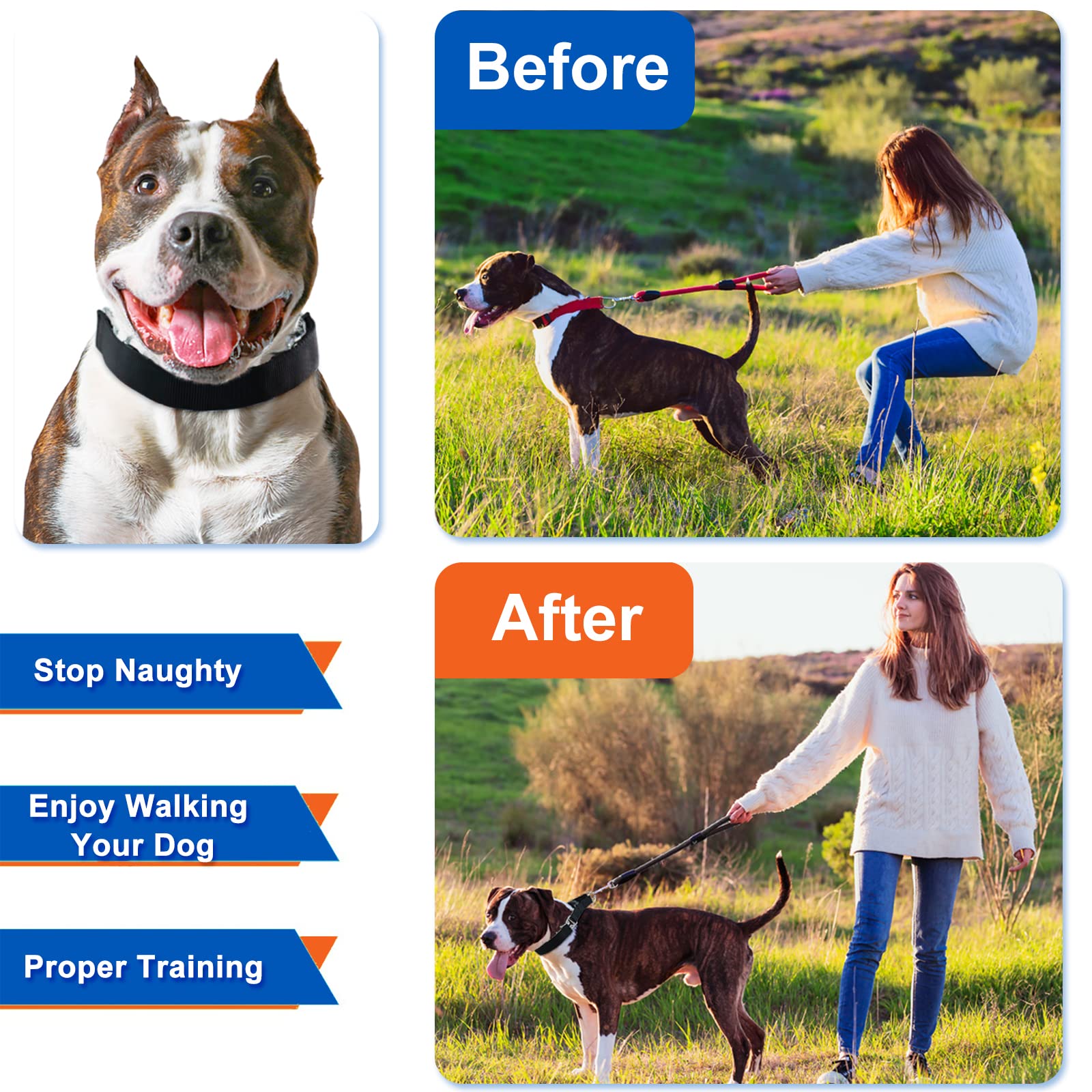 Supet dog prong collar nylon cover provides extra control during walks.