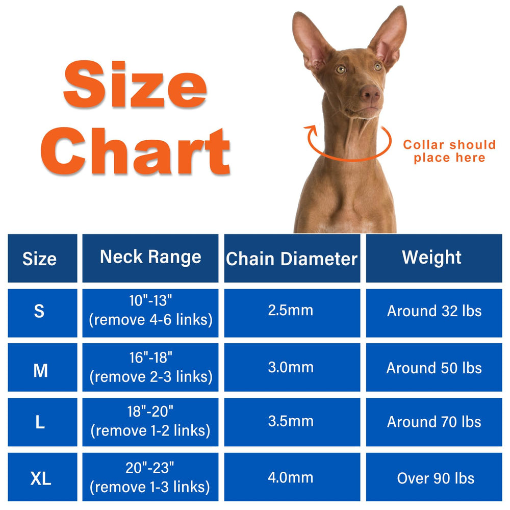 Supet collar includes spare links for easy size adjustments.