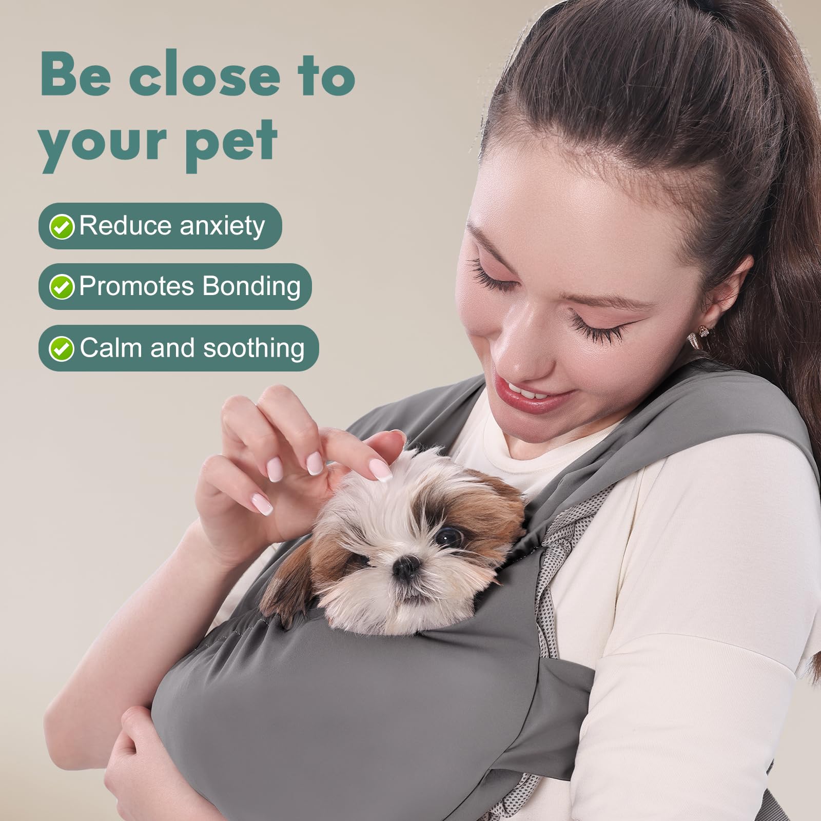 Supet dog sling breathable-mesh-fabric keeps you and pet cool during outings.