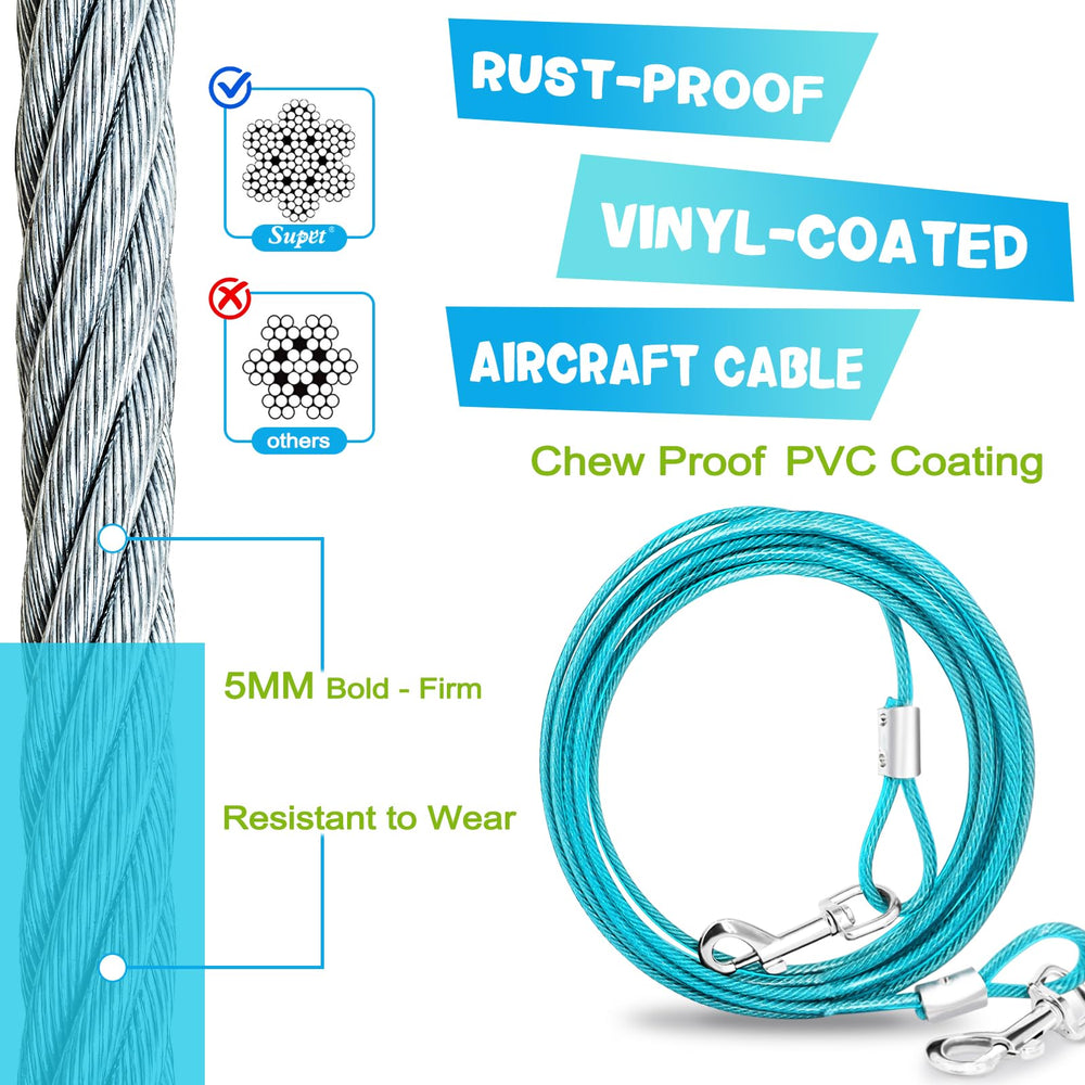 Supet dog tie-out with 10 ft lead for quick supervision in busy spaces