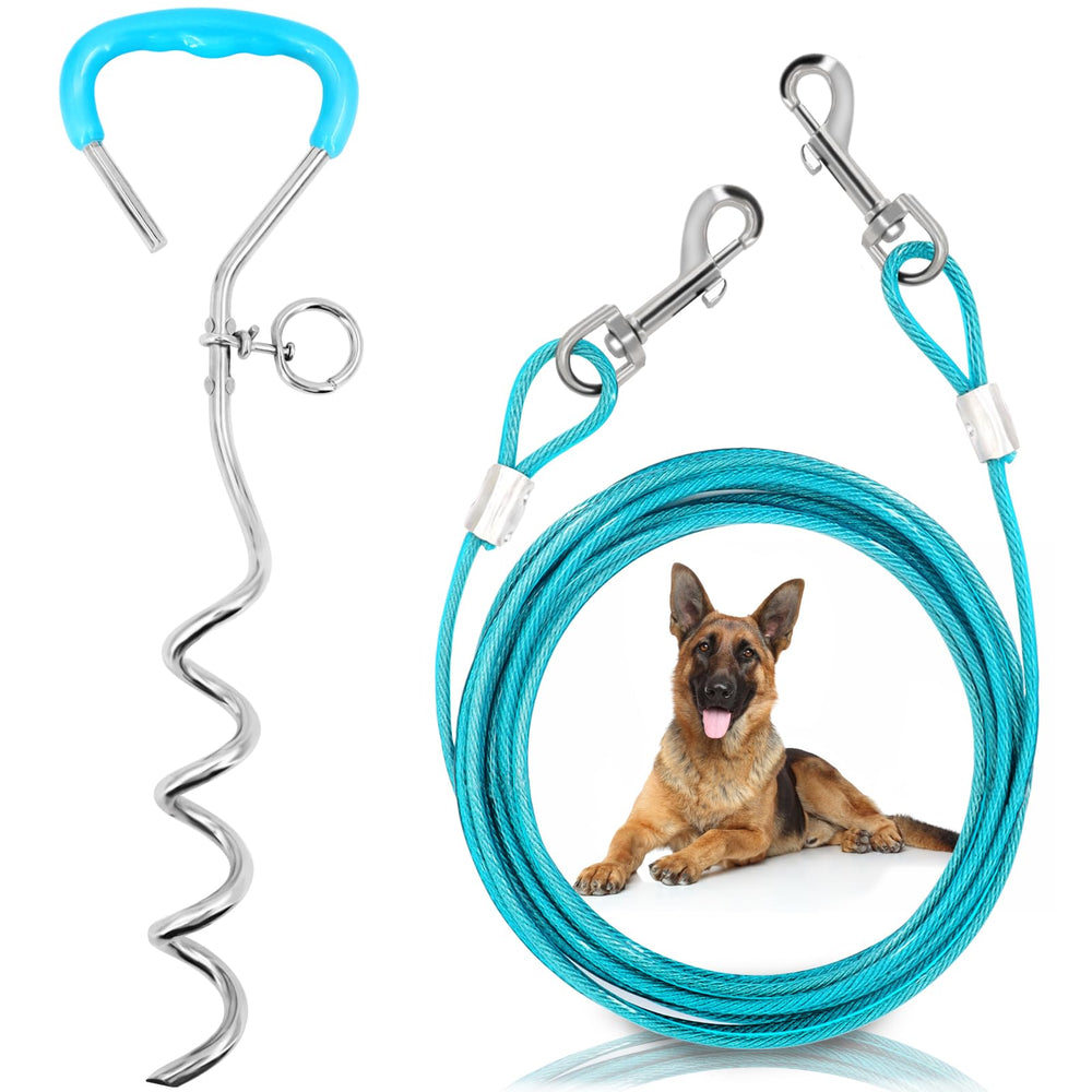 Supet dog tie-out with 32 ft lead for secure outdoor containment during camping