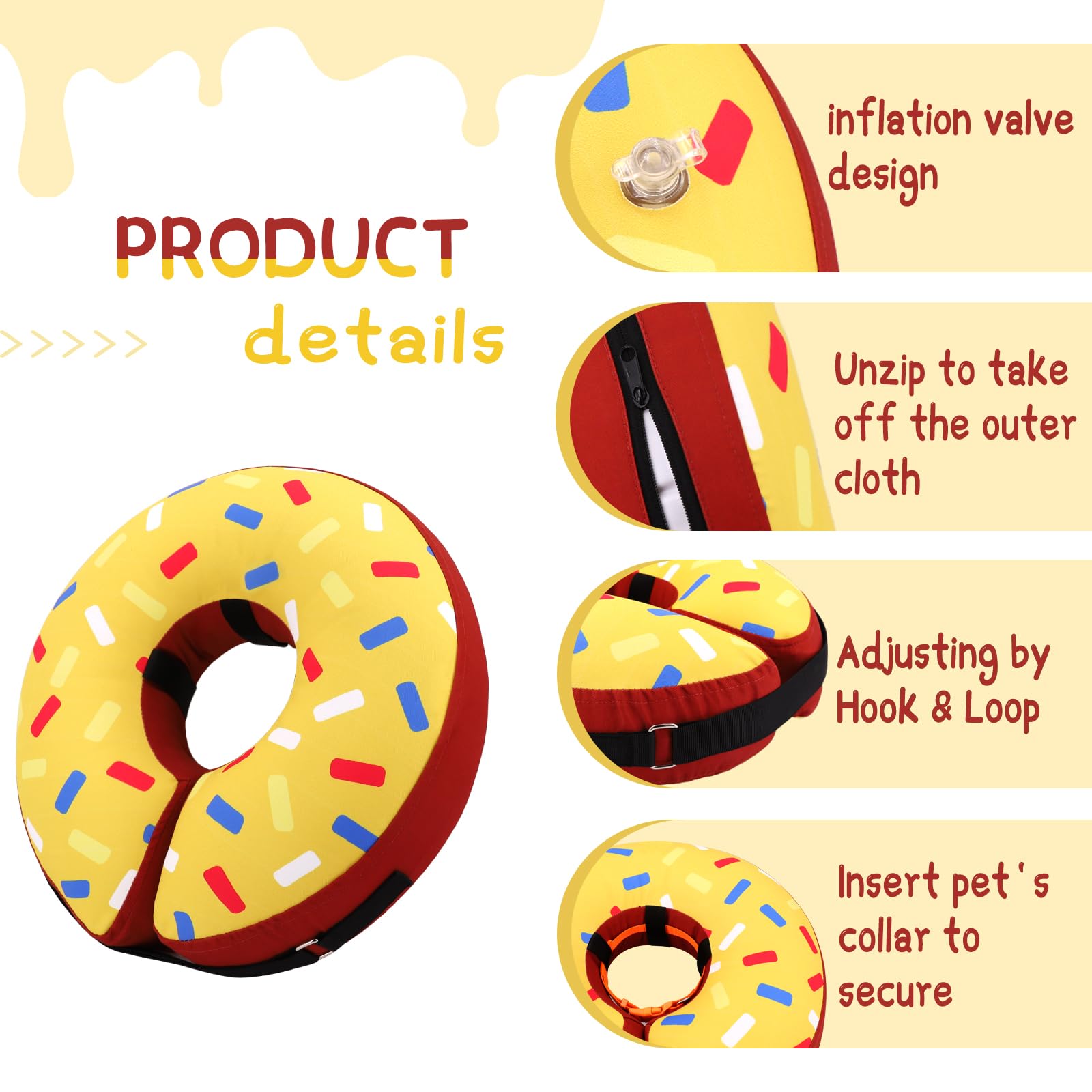Soft, comfortable donut collar allows gentle movement without heavy hindrance.