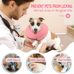 Supet donut collar on dog's neck demonstrates gentle, lightweight support.