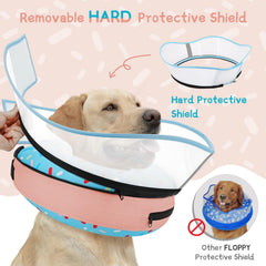 Supet donut collar secured to a regular collar for stable wear.