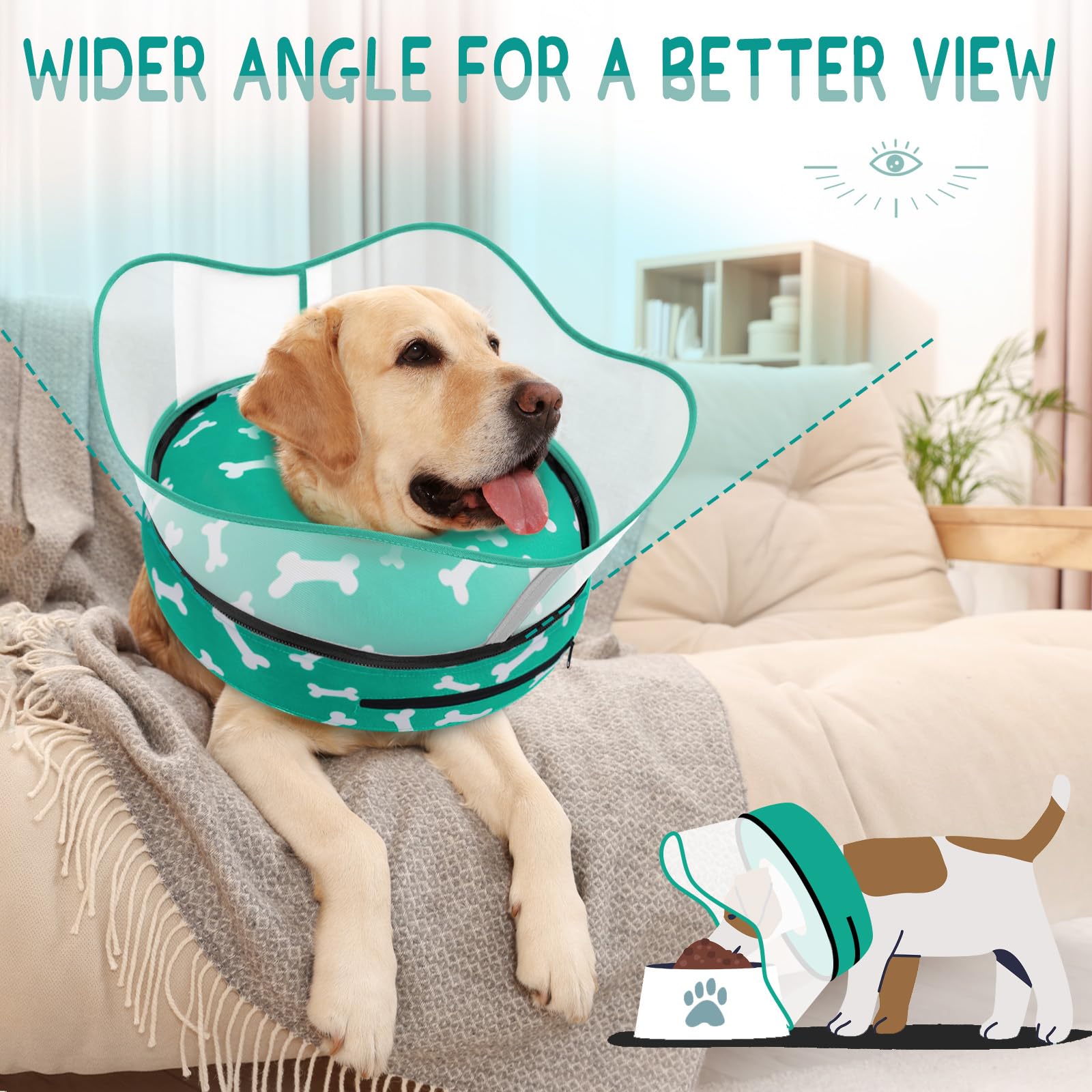 Supet donut collar wide-angle shield preserves vision during wear.