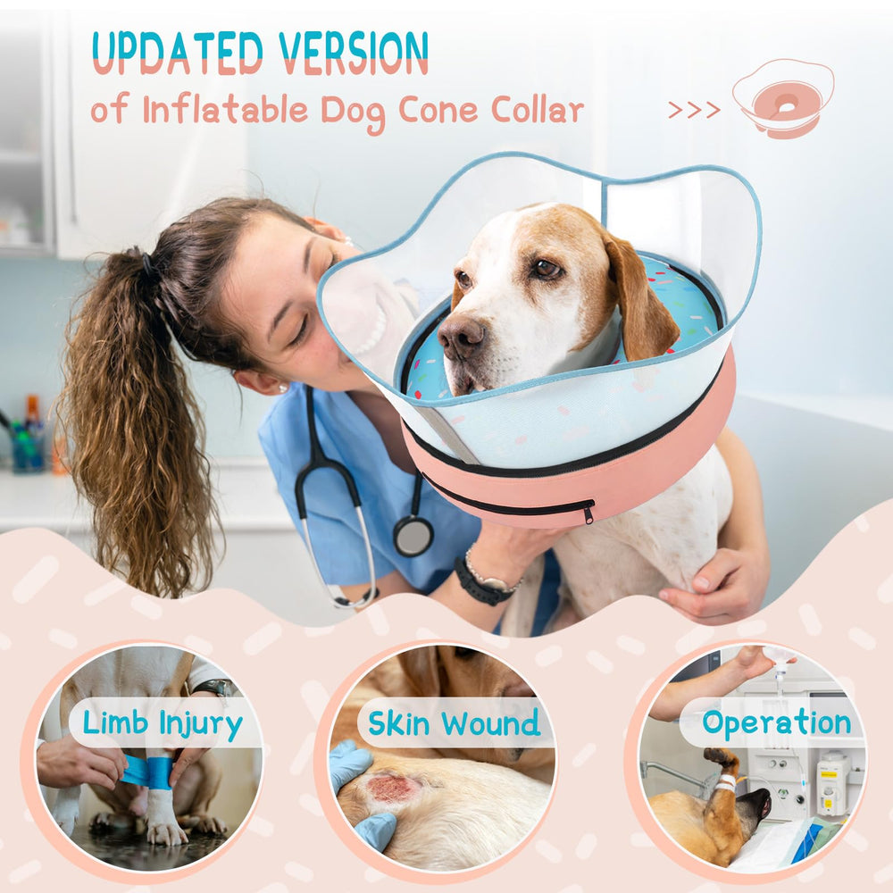 Supet donut dog cone with non-stick fabric reduces hair buildup and simplifies cleaning.
