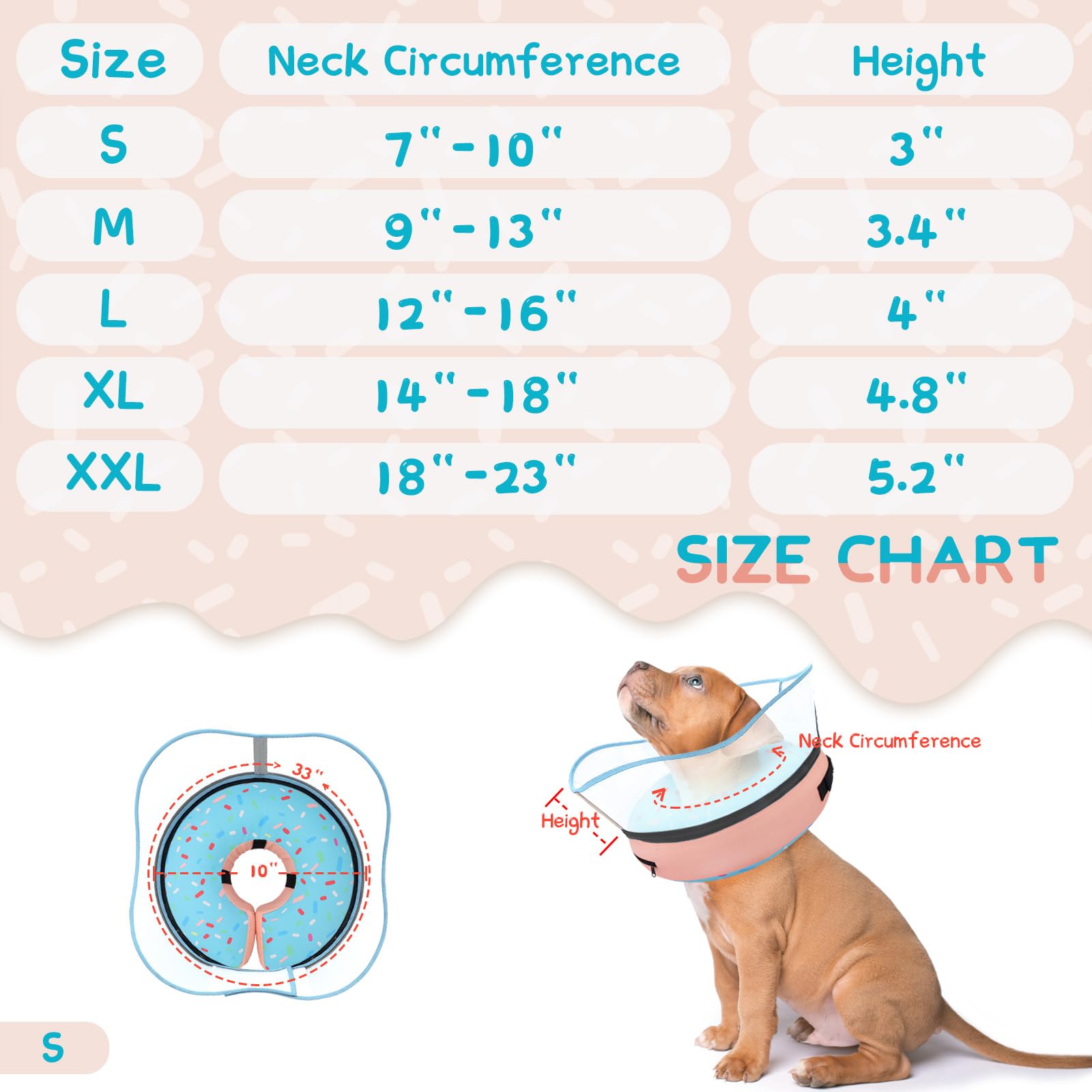 Supet inflatable collar with adjustable strap for a snug, secure fit.