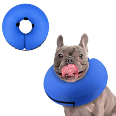 Supet inflatable donut collar on a dog for post-surgery protection and comfort.