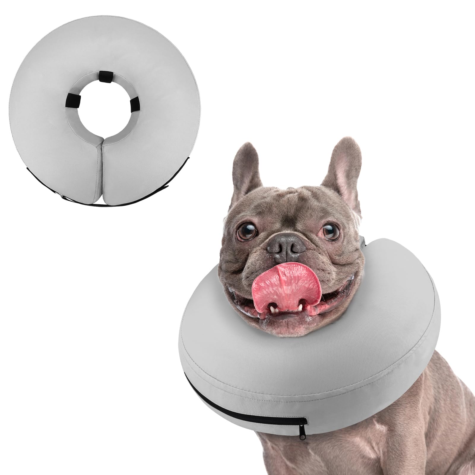 Supet inflatable dog cone in donut shape provides gentle neck support after surgery.