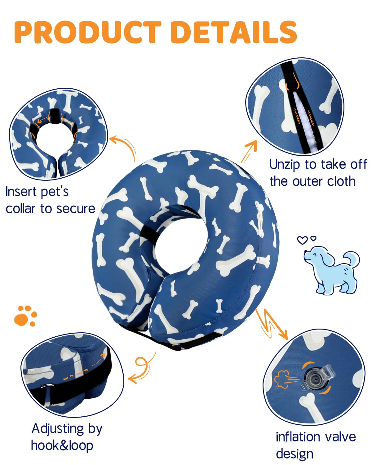 Supet inflatable cone collar offers clear vision and comfortable wear.