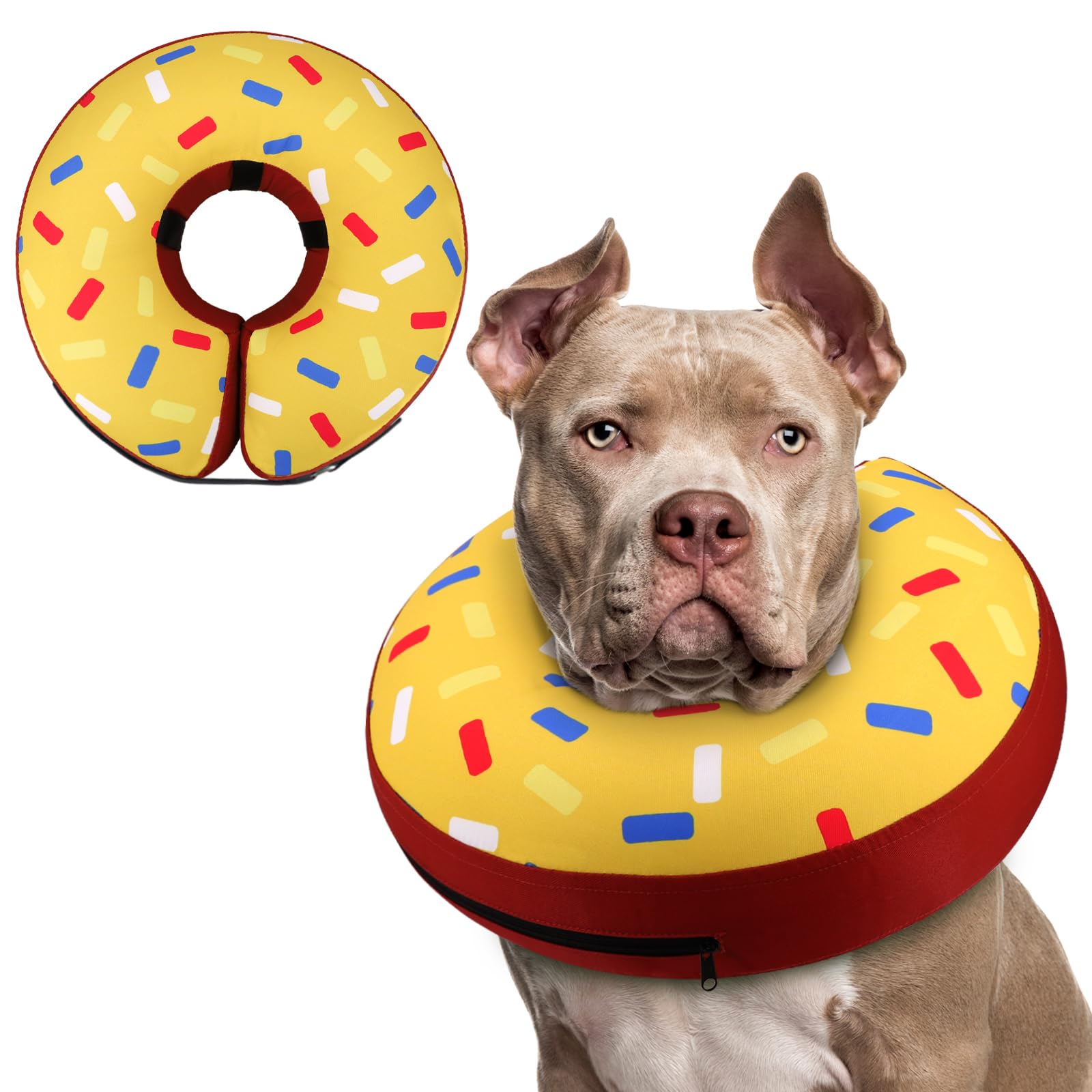 Supet inflatable donut collar shown on a dog's neck for gentle recovery.