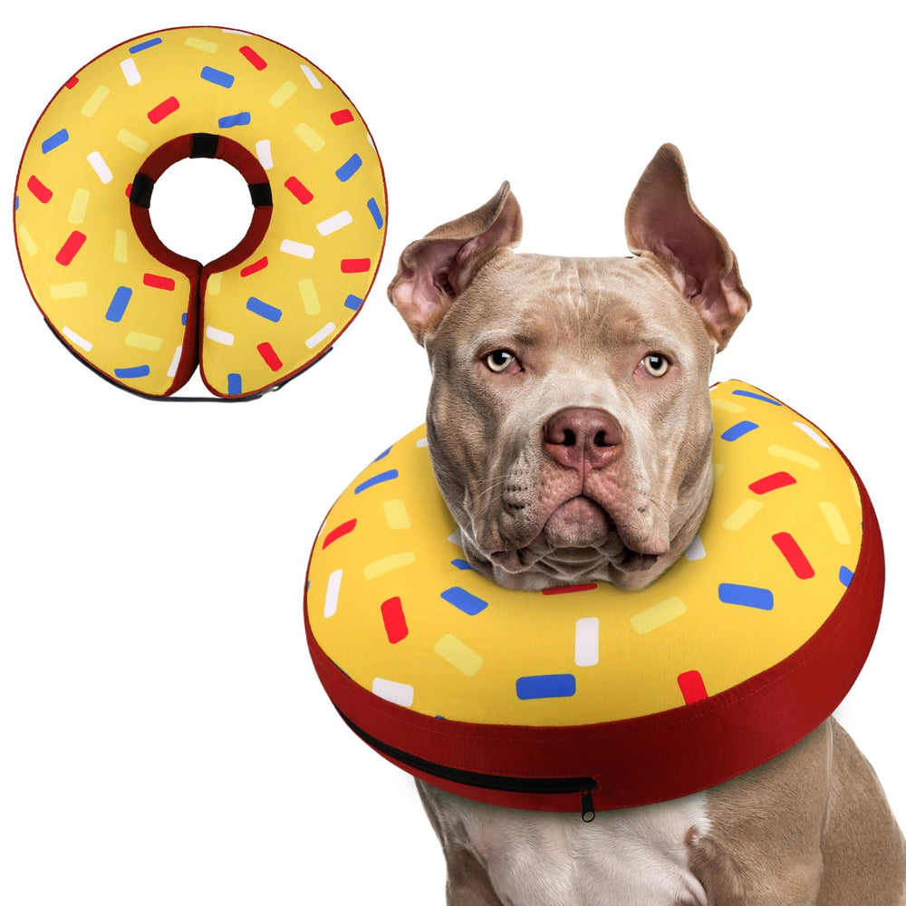 Supet inflatable donut collar shown on a dog's neck for gentle recovery.