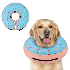Supet inflatable donut collar on a dog's neck provides post-surgery protection.