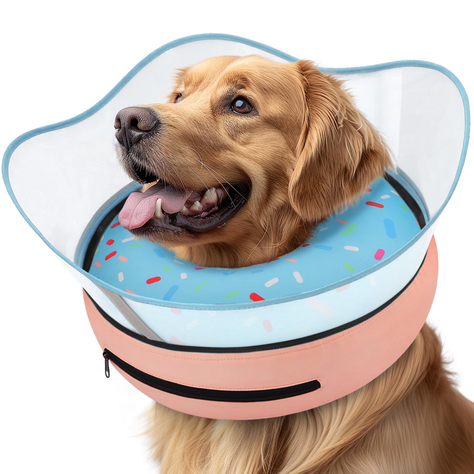 Supet raised inflatable dog cone collar with detachable shield protects injured areas during recovery.