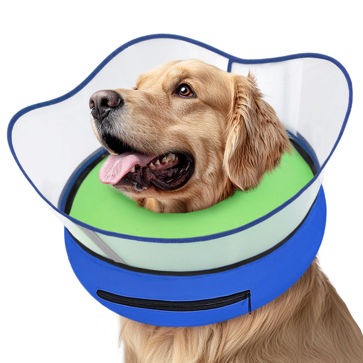 Supet raised inflatable dog cone collar with shield protects wounds during recovery.