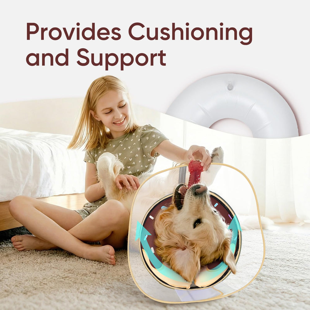 Supet raised inflatable dog cone side view highlighting adjustable fit