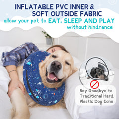 Supet soft inflatable e-collar provides comfort while protecting surgical areas.