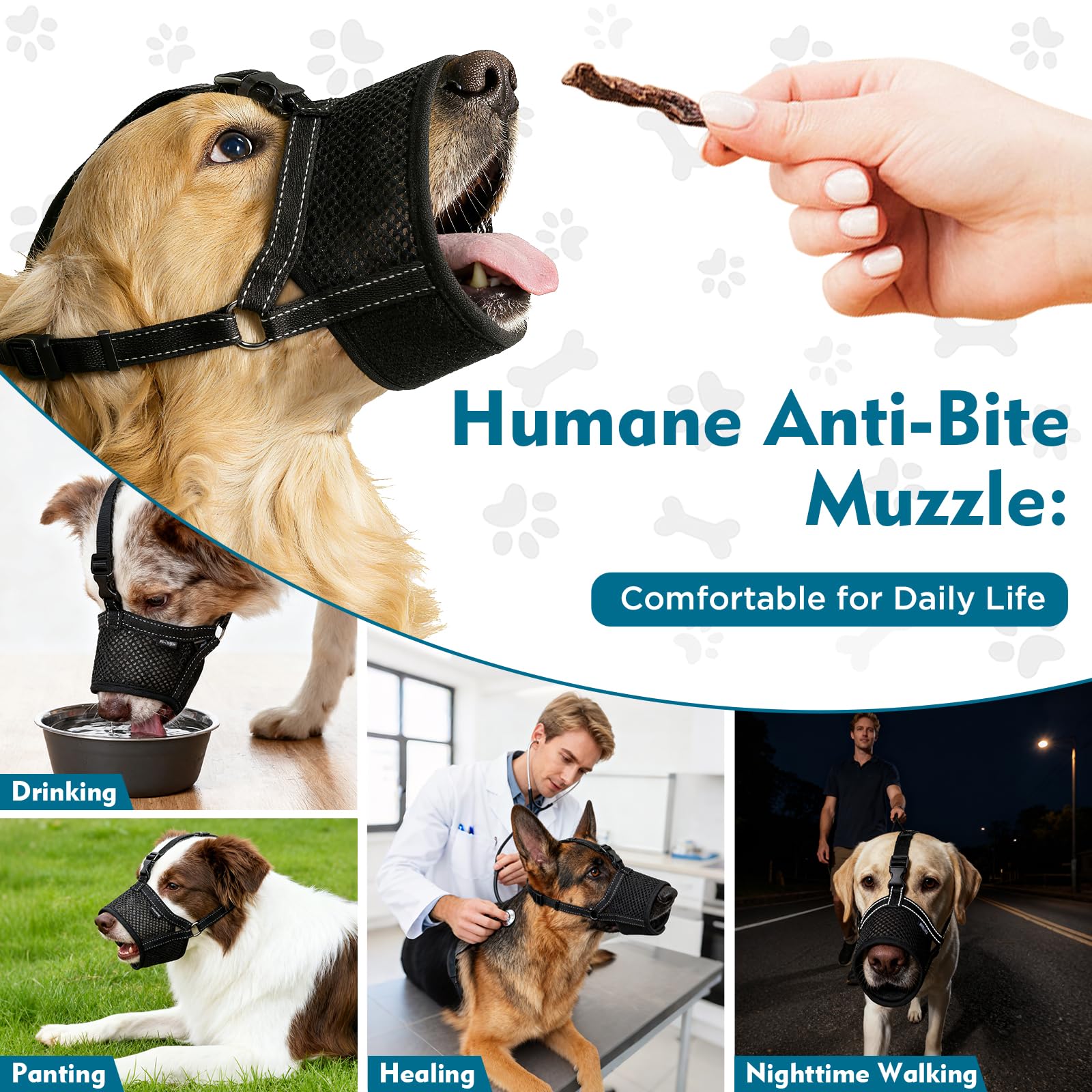 SuplutuX muzzle helping reduce barking and scavenging during strolls